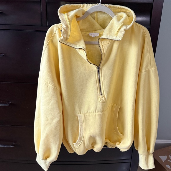 Yellow Oversized Half Zip Women's Hoodie size medium - Picture 3 of 4